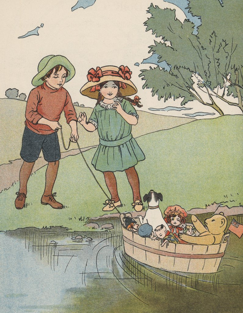 Detail of Children playing with toys on water by Anonymous