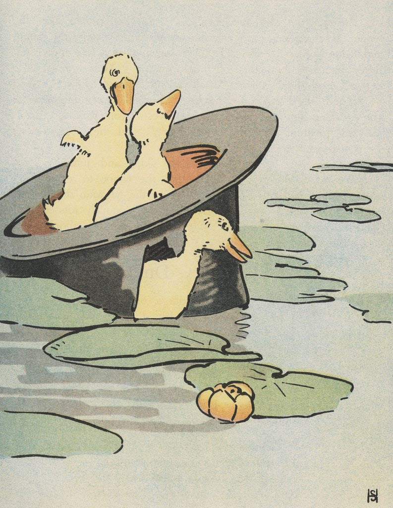 Detail of Three ducklings in a hat by Anonymous