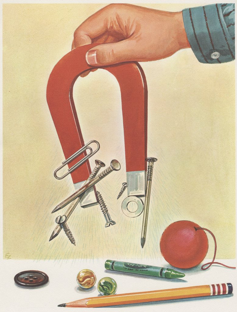 Detail of Metal objects sticking to magnet by Anonymous