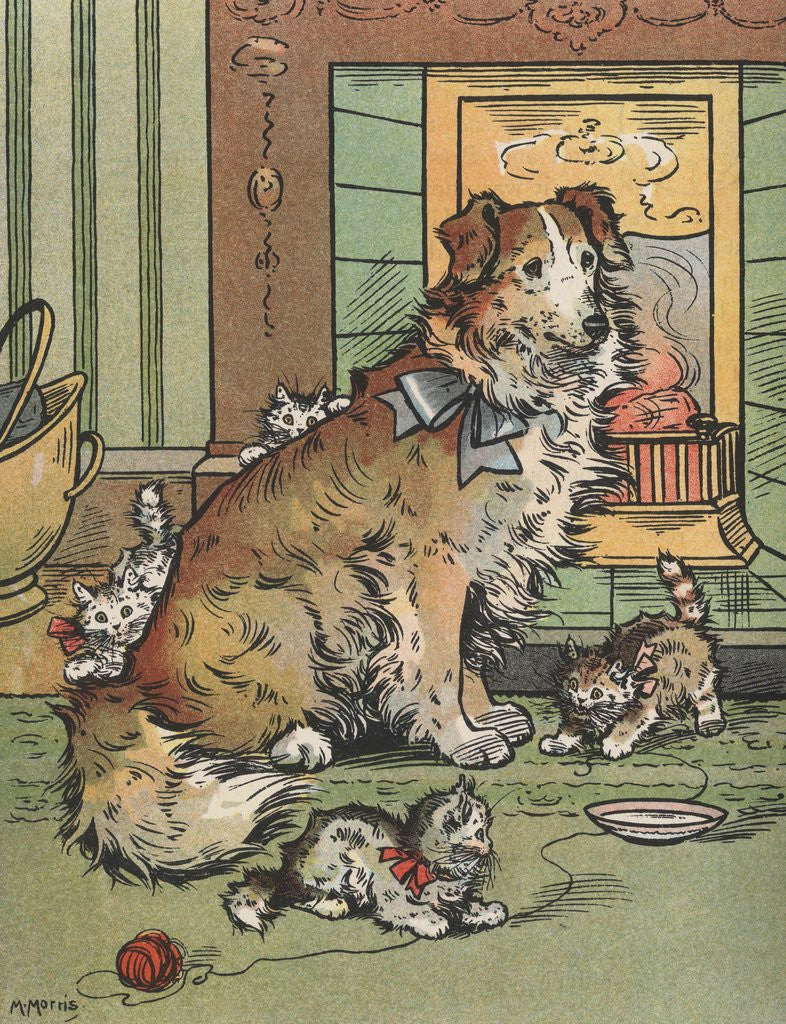 Detail of Kittens playing around dog by Anonymous