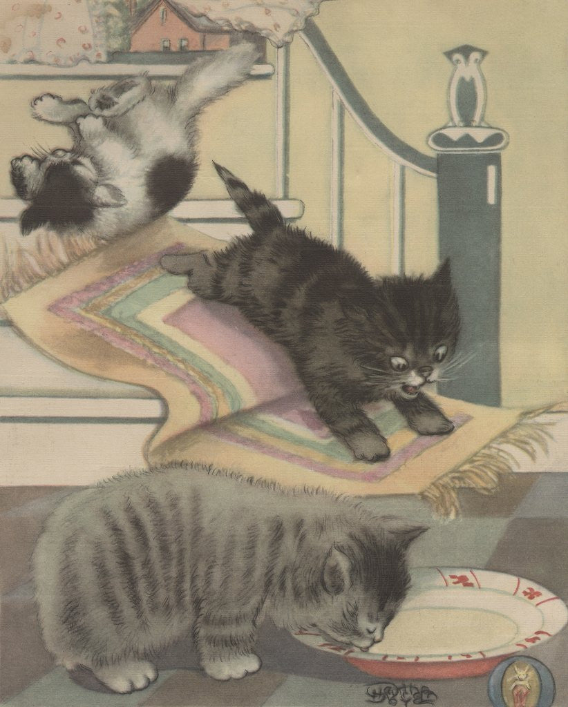 Detail of Kittens playing and drinking milk by Anonymous