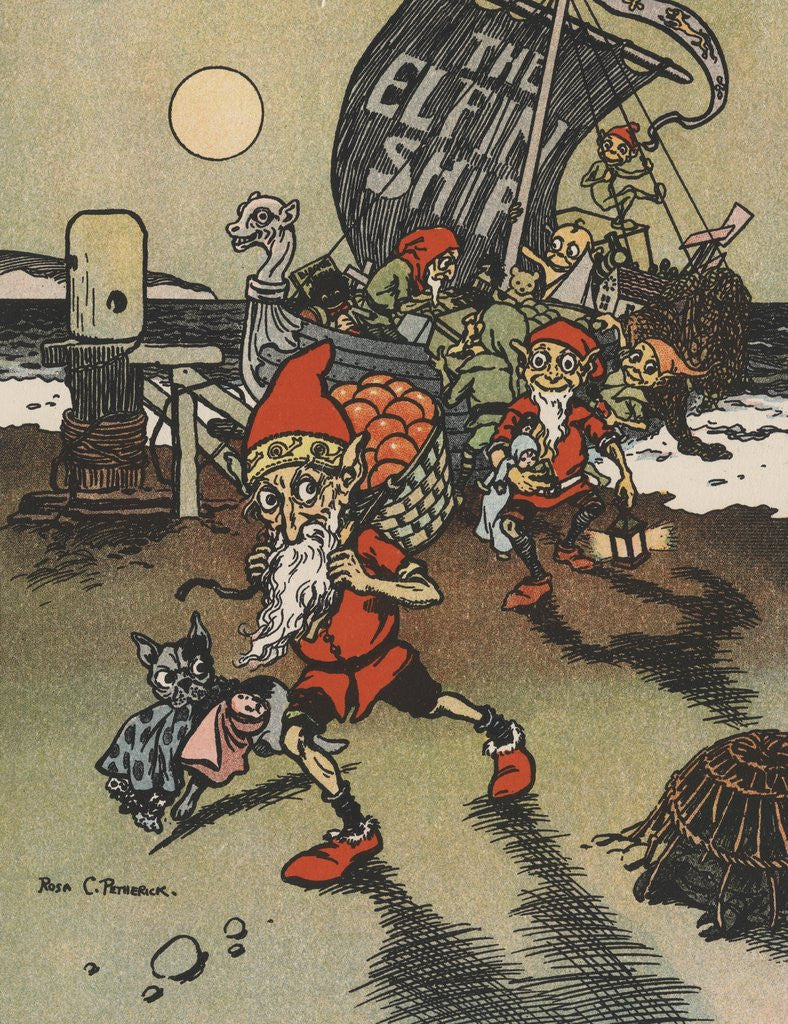 Detail of Elves unloading ship on beach by Anonymous