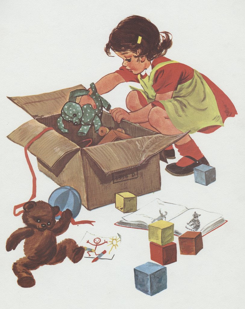 Detail of Girl taking toys out of box by Anonymous