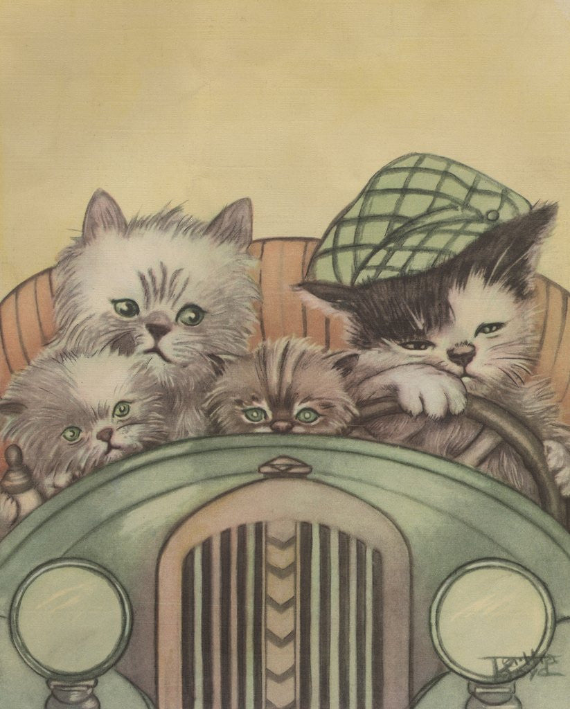 Detail of Cat family driving in car by Anonymous