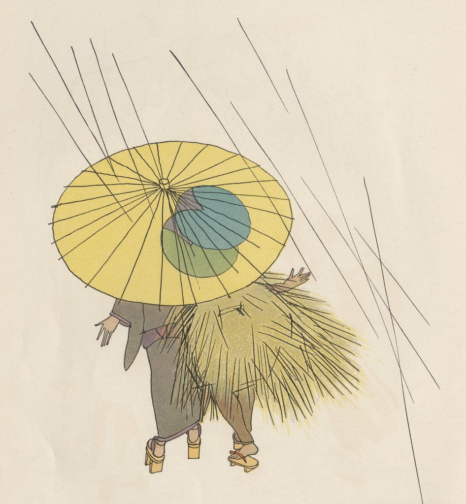 Detail of Japanese couple walking in rain by Anonymous