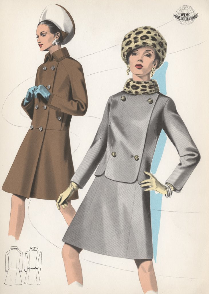 Detail of Model wearing leopard skin hat and suit with fur trim by Anonymous
