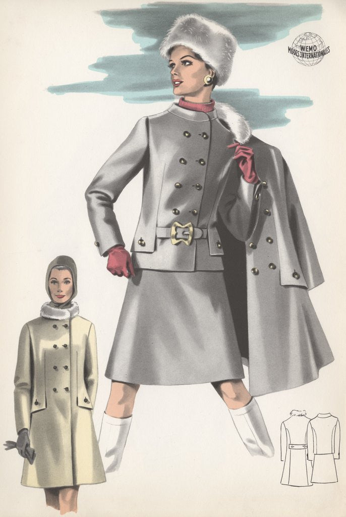 Detail of Model wearing belted suit by Anonymous
