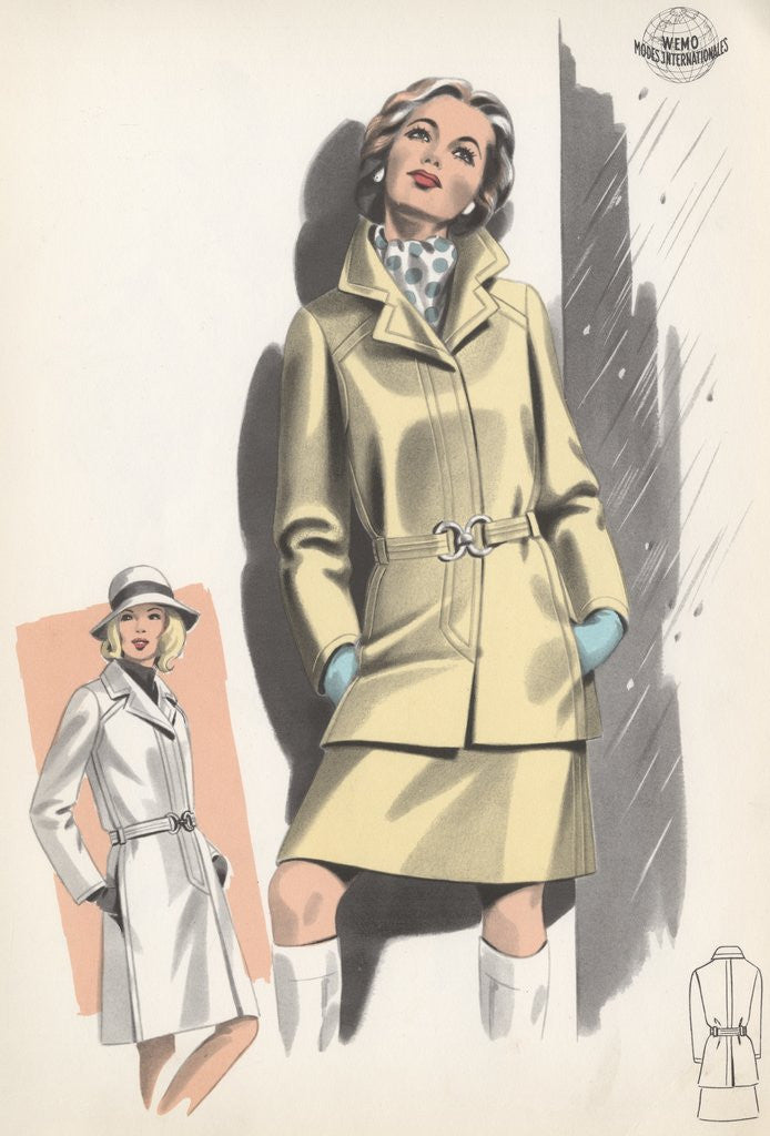 Detail of Model wearing belted jacket by Anonymous