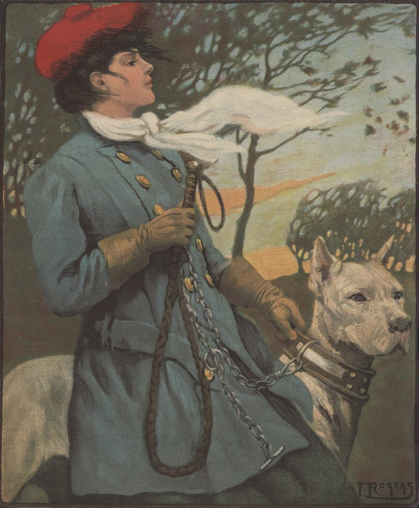 Detail of Woman and pet dog by Anonymous
