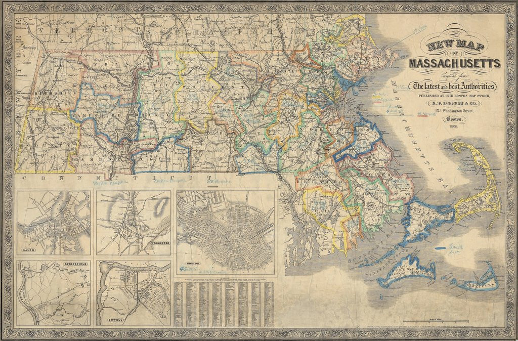 Detail of 1866 map of Massachusetts by Anonymous