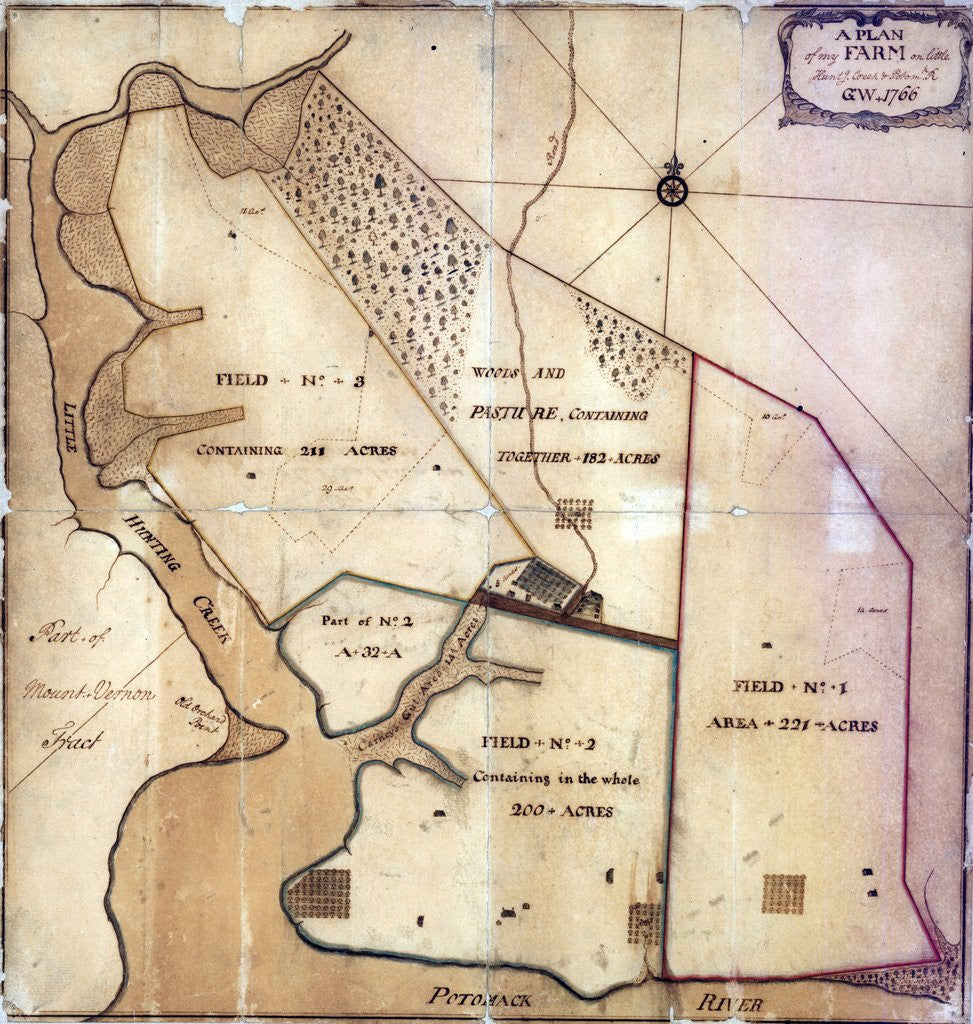 Detail of Map of farm and surrounding area drawn by George Washington