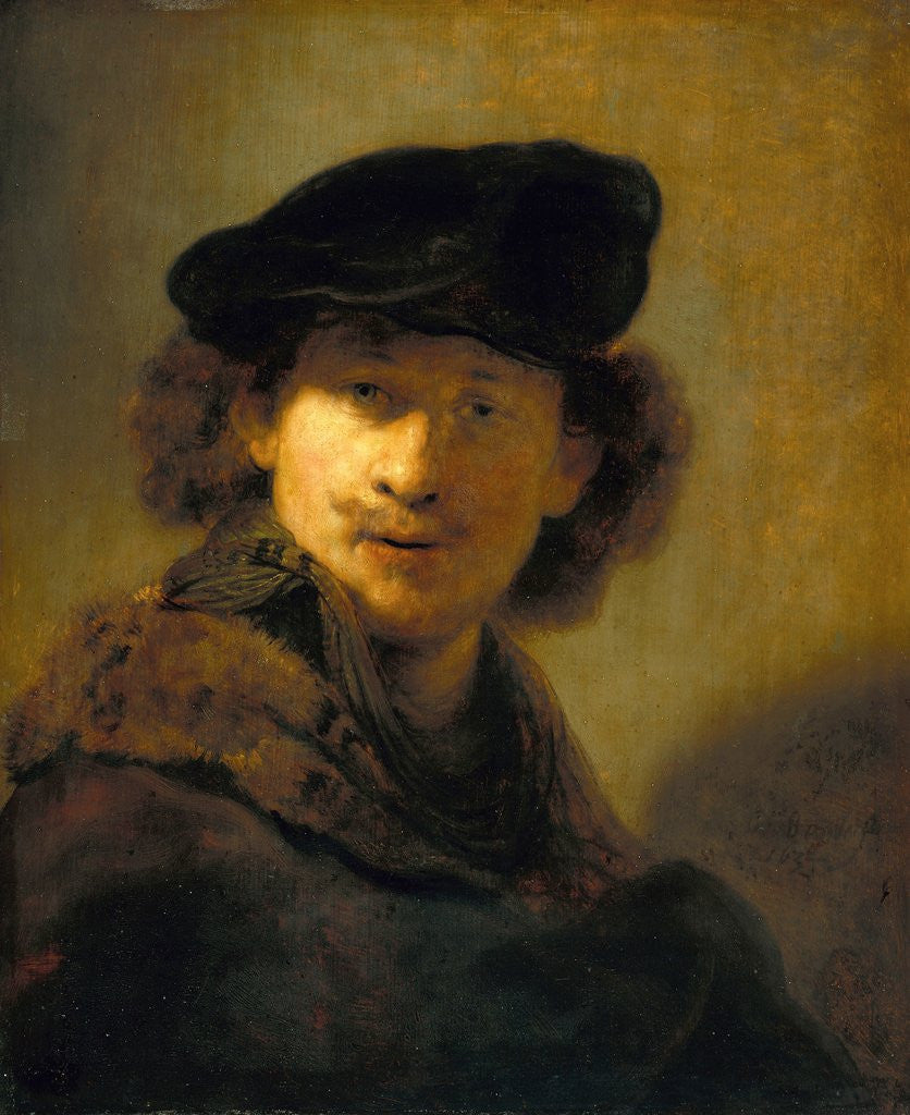 Detail of Self-Portrait with Velvet Beret by Rembrandt Harmensz van Rijn