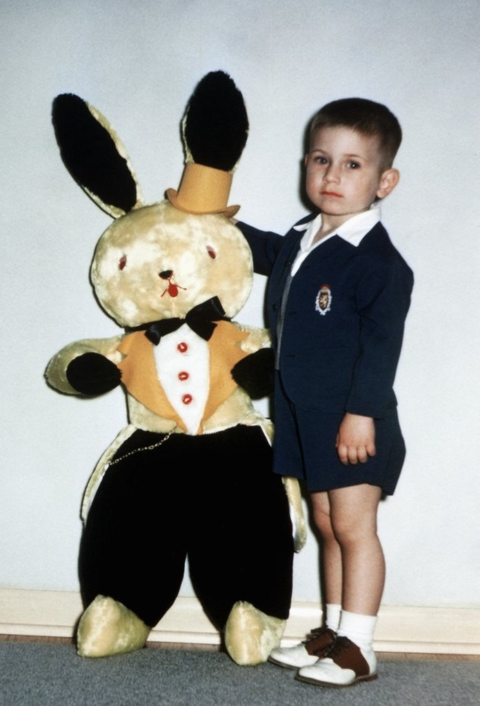 Detail of Little boy stands with his large Easter bunny, ca. 1954 by Anonymous