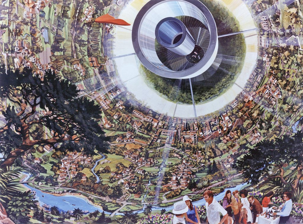 Detail of Interior view of a Bernal Sphere space colony for 10,000 people by Anonymous