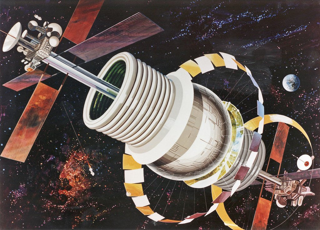 Detail of Exterior view of a Bernal Sphere space colony for 10,000 people by Anonymous