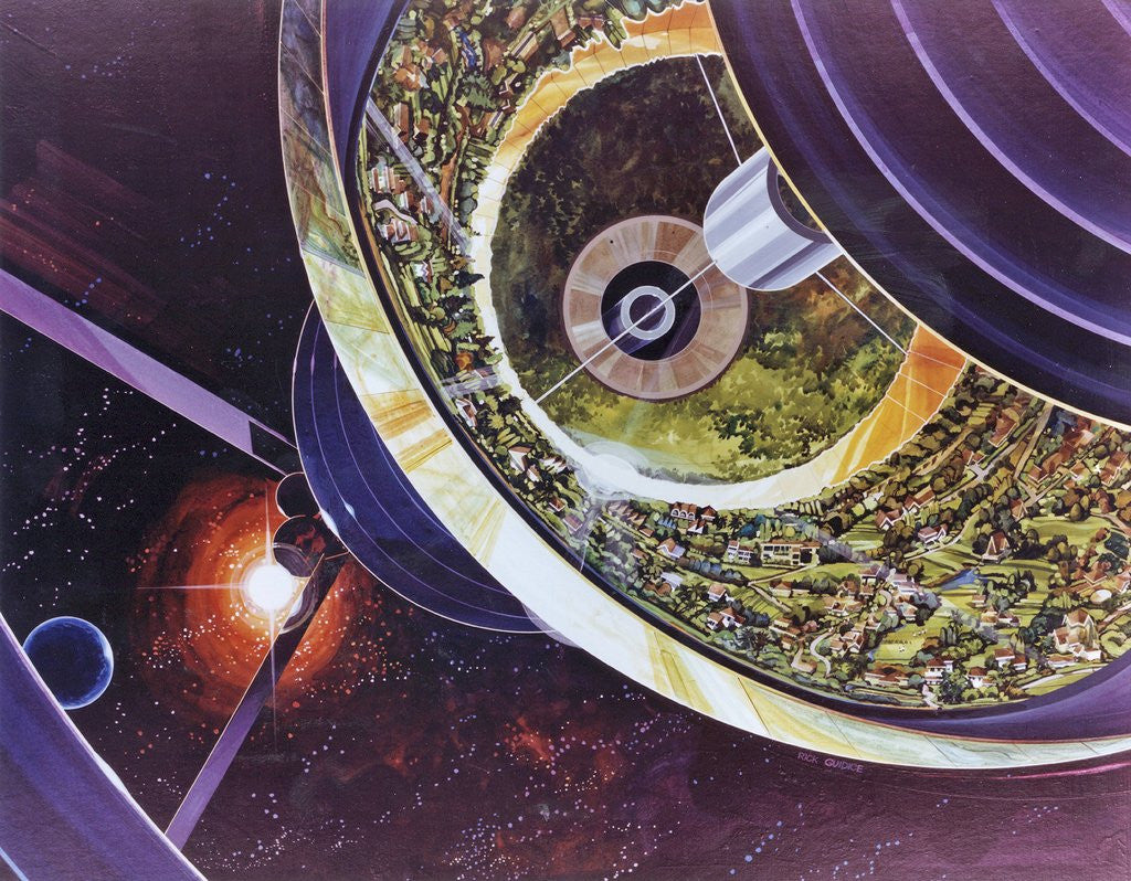 Detail of Cutaway view of a Bernal Sphere space colony for 10,000 people by Anonymous