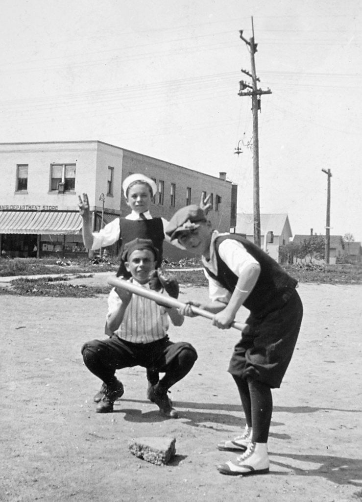 Detail of Boys play baseball in a sandlot, ca. 1923 by Anonymous