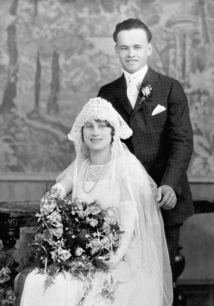 Detail of Wedding portrait of young couple, ca. 1924 by Anonymous