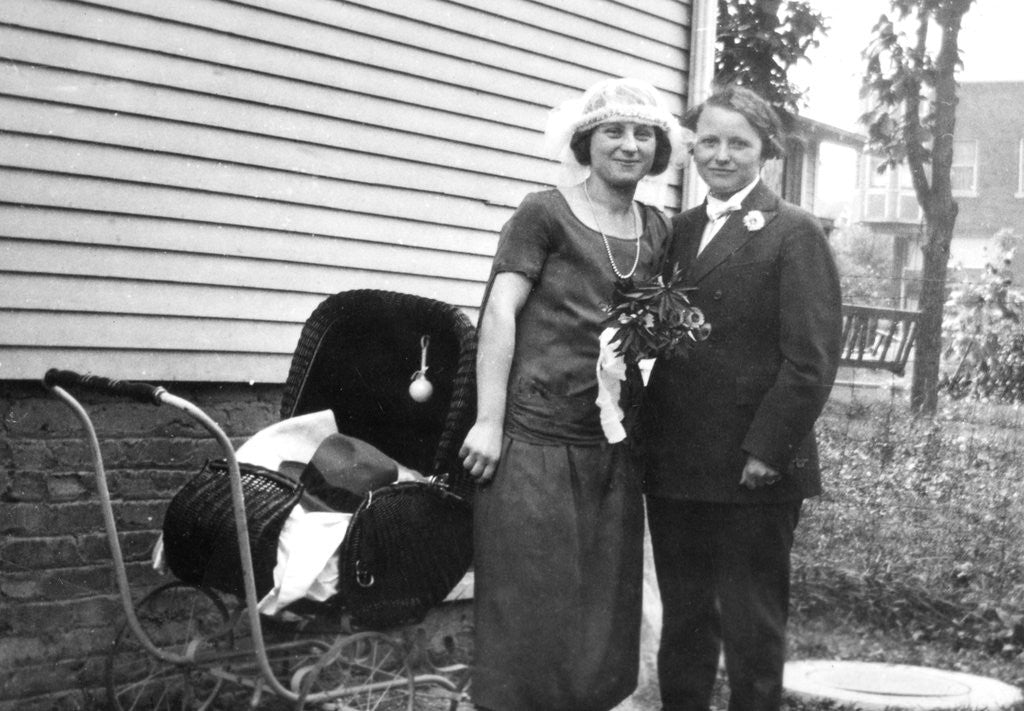 Detail of Mother with best friend at baby shower, ca. 1925 by Anonymous