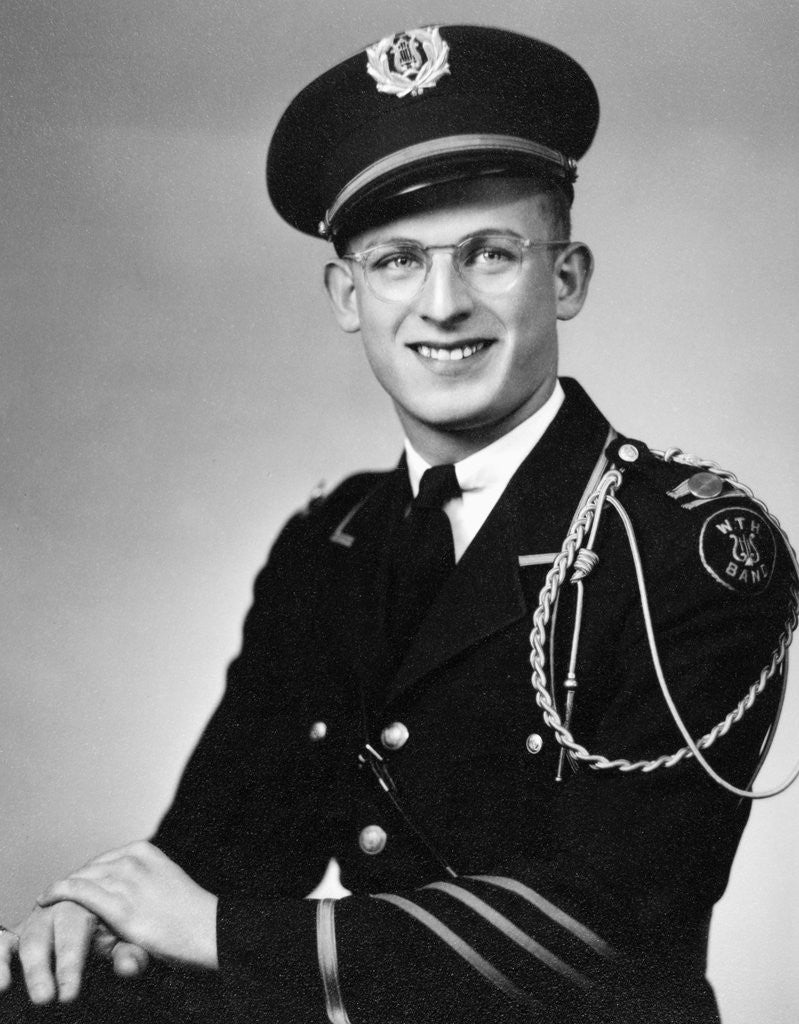Detail of Young man in his high school band uniform, ca. 1945 by Anonymous