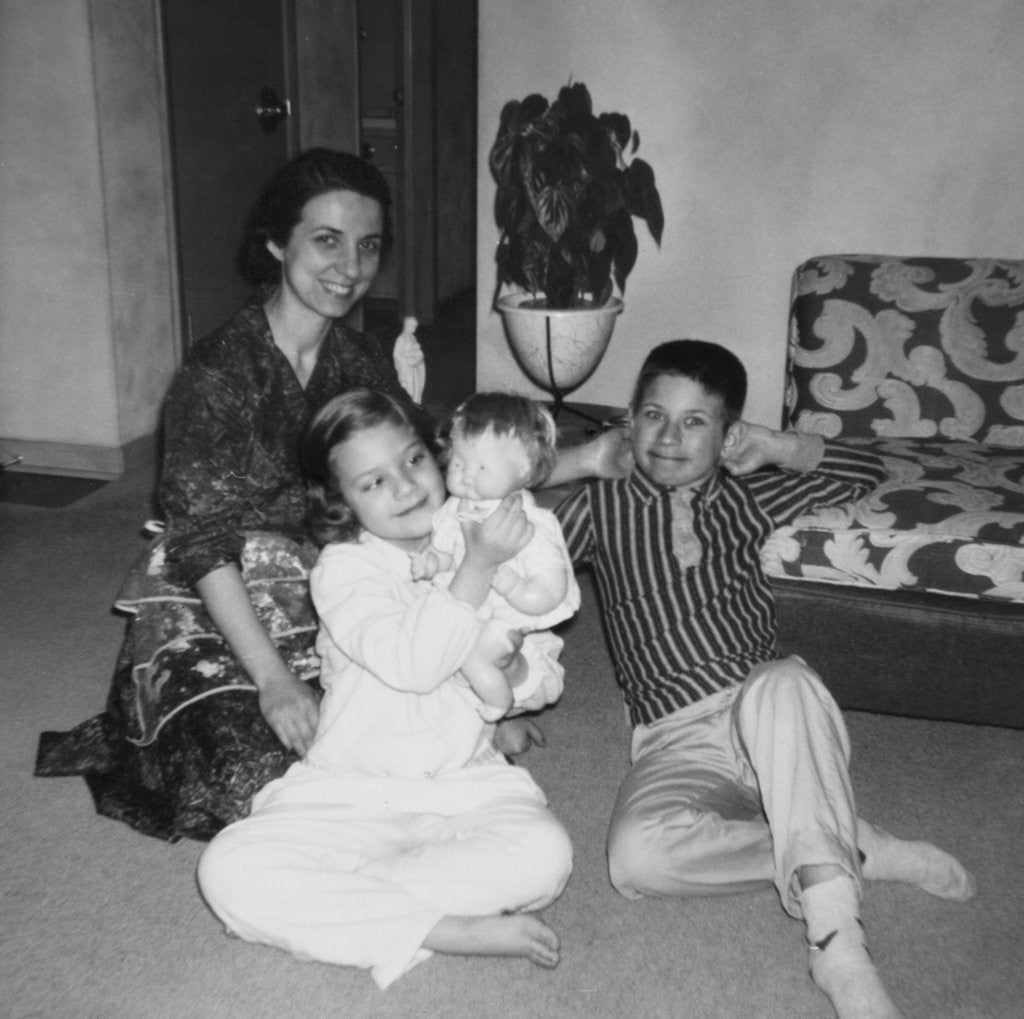 Detail of Mother with son and daughter in living room, ca. 1960 by Anonymous