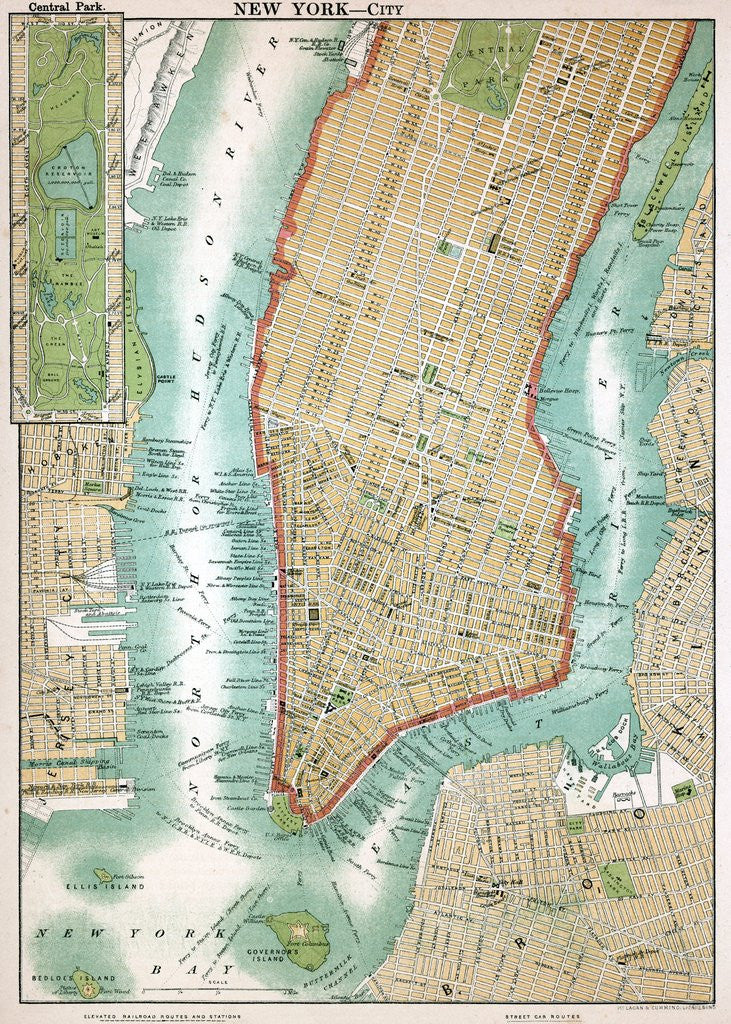 Detail of Map of lower Manhattan and Central Park by Anonymous