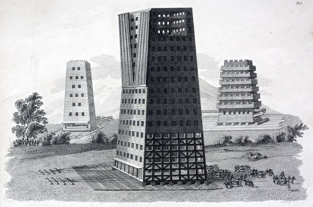 Detail of Moving towers: tourres ambulatoriae. 18th century illustration of these Roman siege engines. by Anonymous