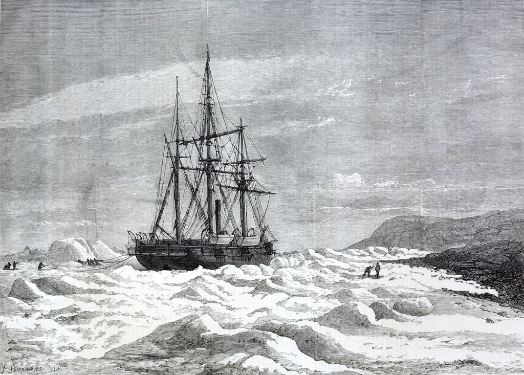 Detail of The Alert, nipped by the ice against the shore of Cape Beechey by Anonymous