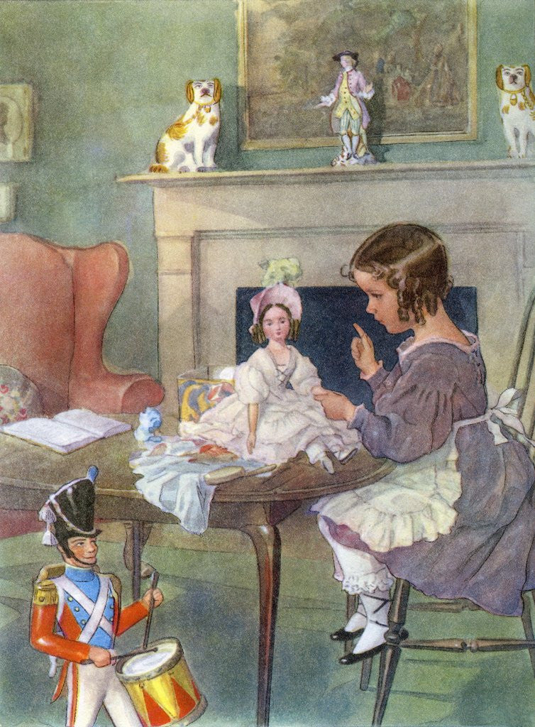 Detail of Girl playing with doll by Anonymous