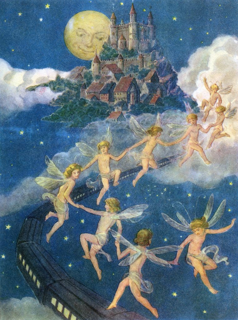 Detail of Fairies dancing alongside train by Anonymous
