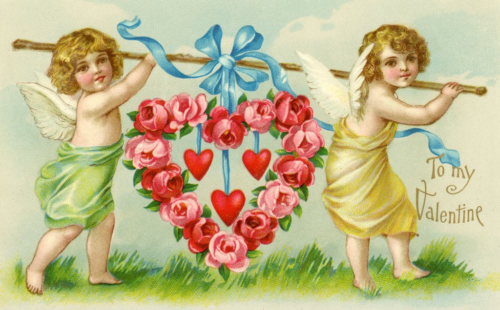 Detail of Valentine with two cherubs by Anonymous