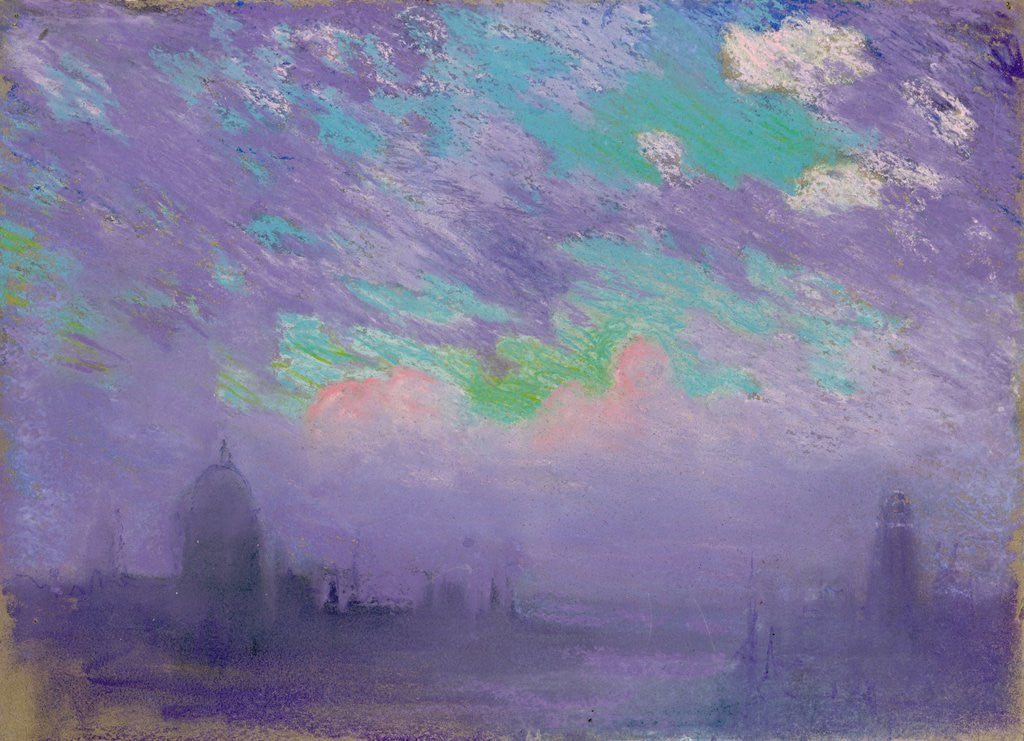 Detail of Green, Blue and Purple (View of London) by Joseph Pennell