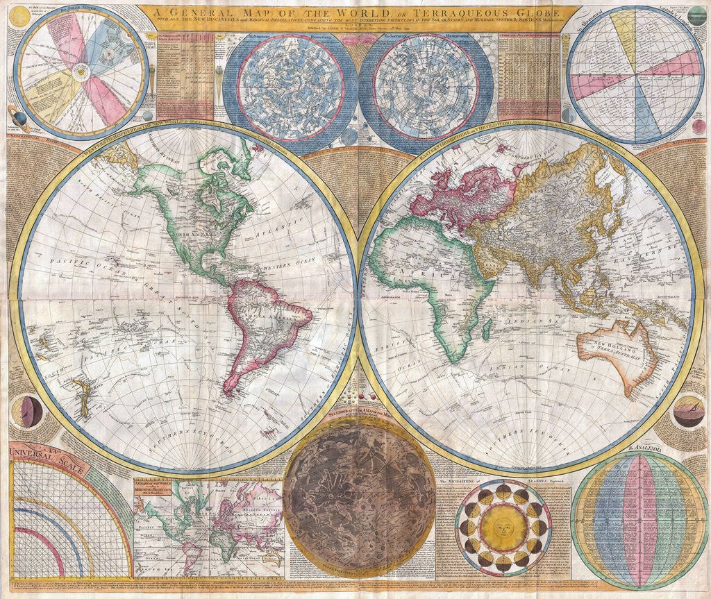 Detail of Double hemisphere wall map of the world by Samuel Dunn