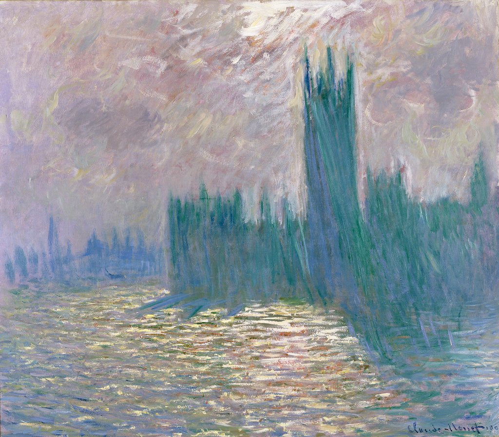 Detail of Parliament, Reflections on the Thames by Claude Monet