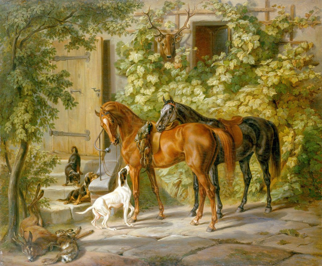 Detail of Horses at the Porch by Albrecht Adam