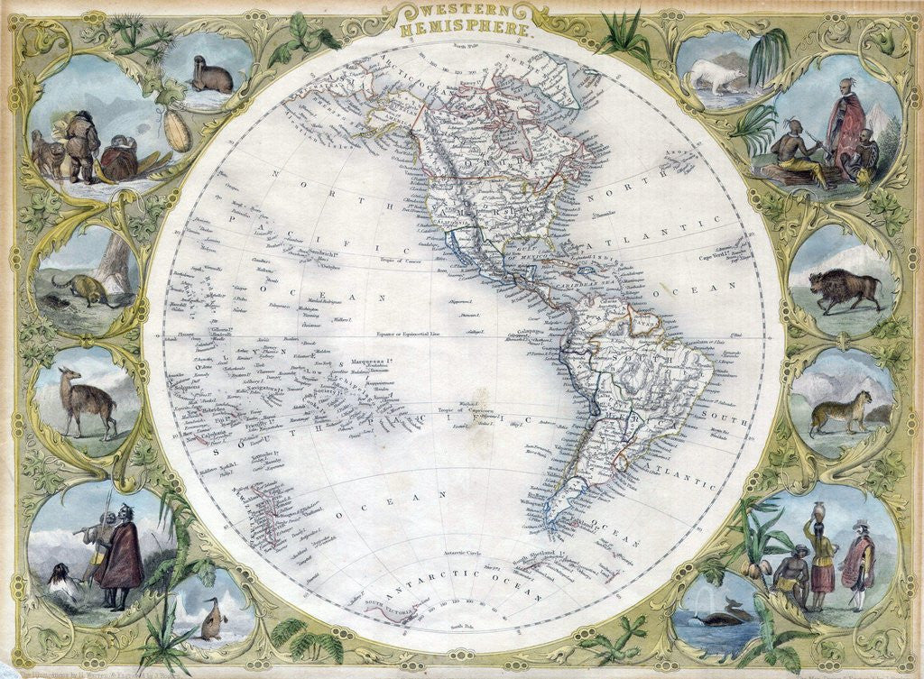 Detail of Map of the Western Hemisphere by John Tallis