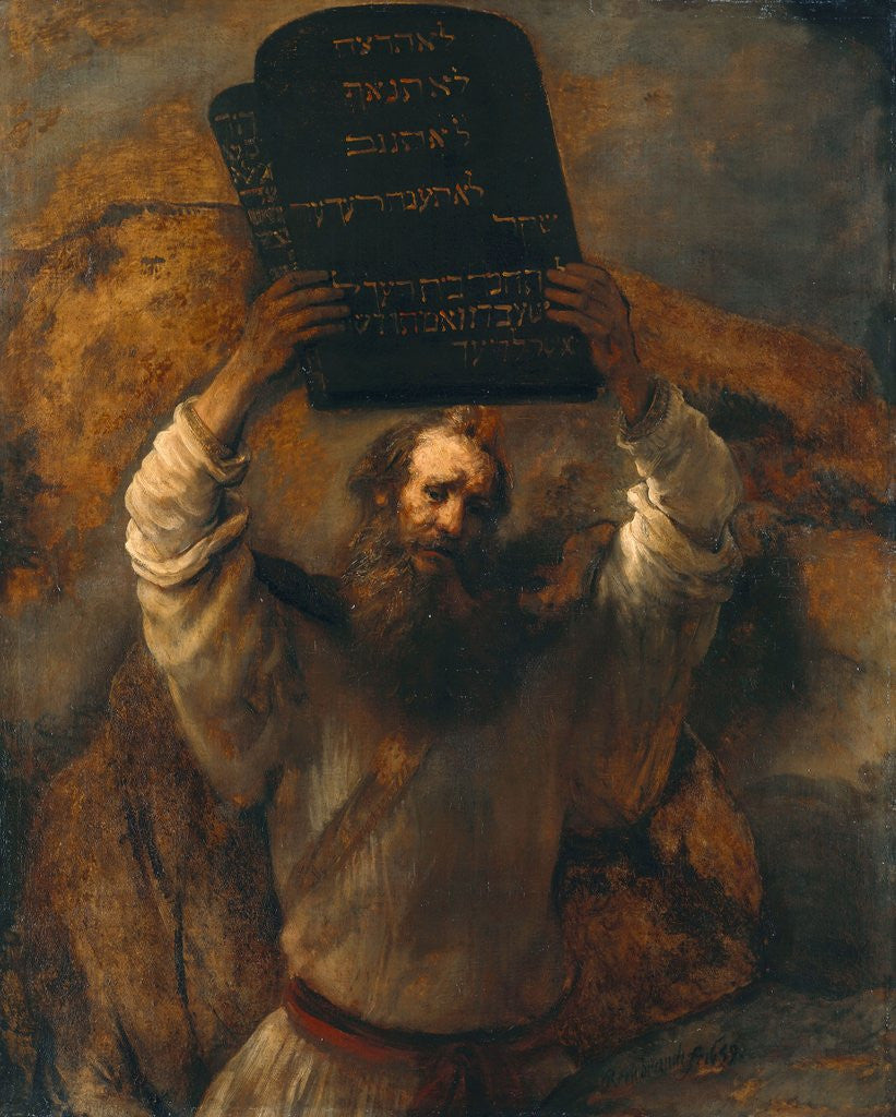 Detail of Moses with the Ten Commandments by Rembrandt van Rijn