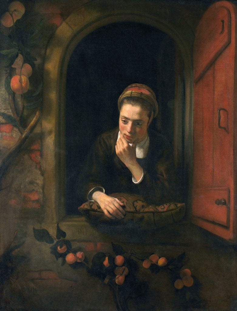 Detail of Girl at a Window, or 'The Daydreamer' by Nicolaes Maes