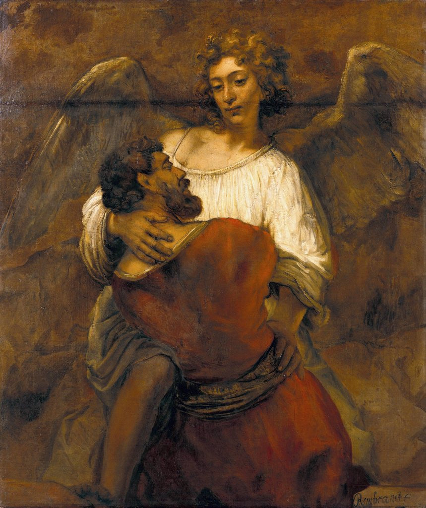Detail of Jacob Wrestling with the Angel by Rembrandt van Rijn