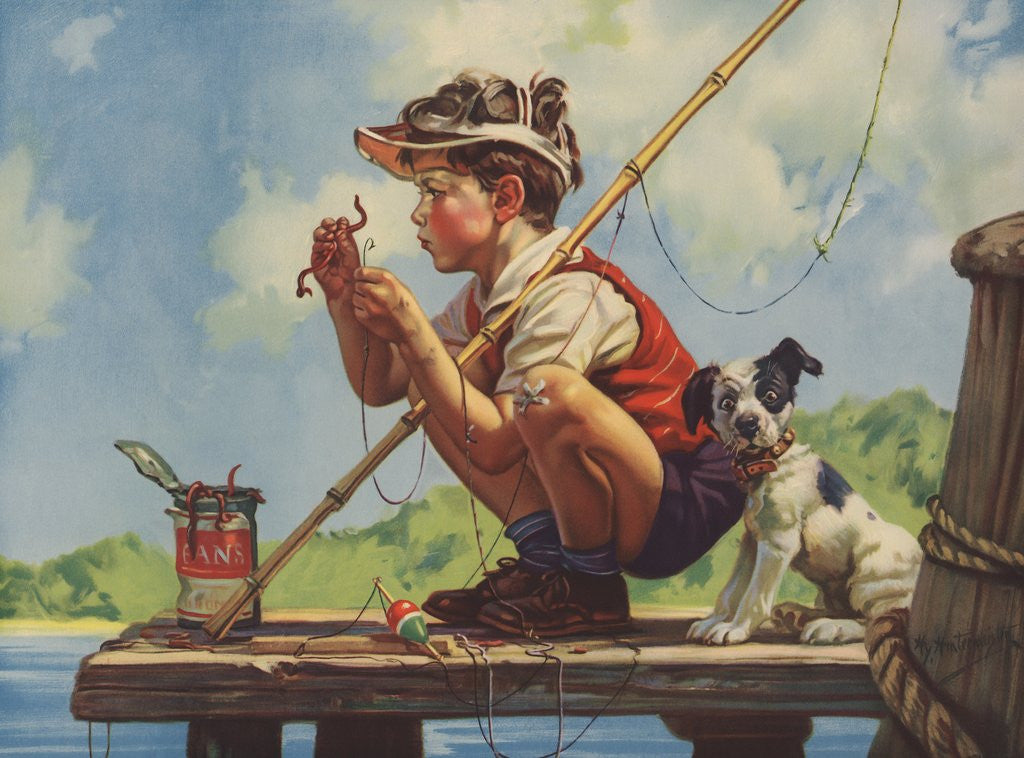 Detail of Illustration of boy hooking bait by Anonymous
