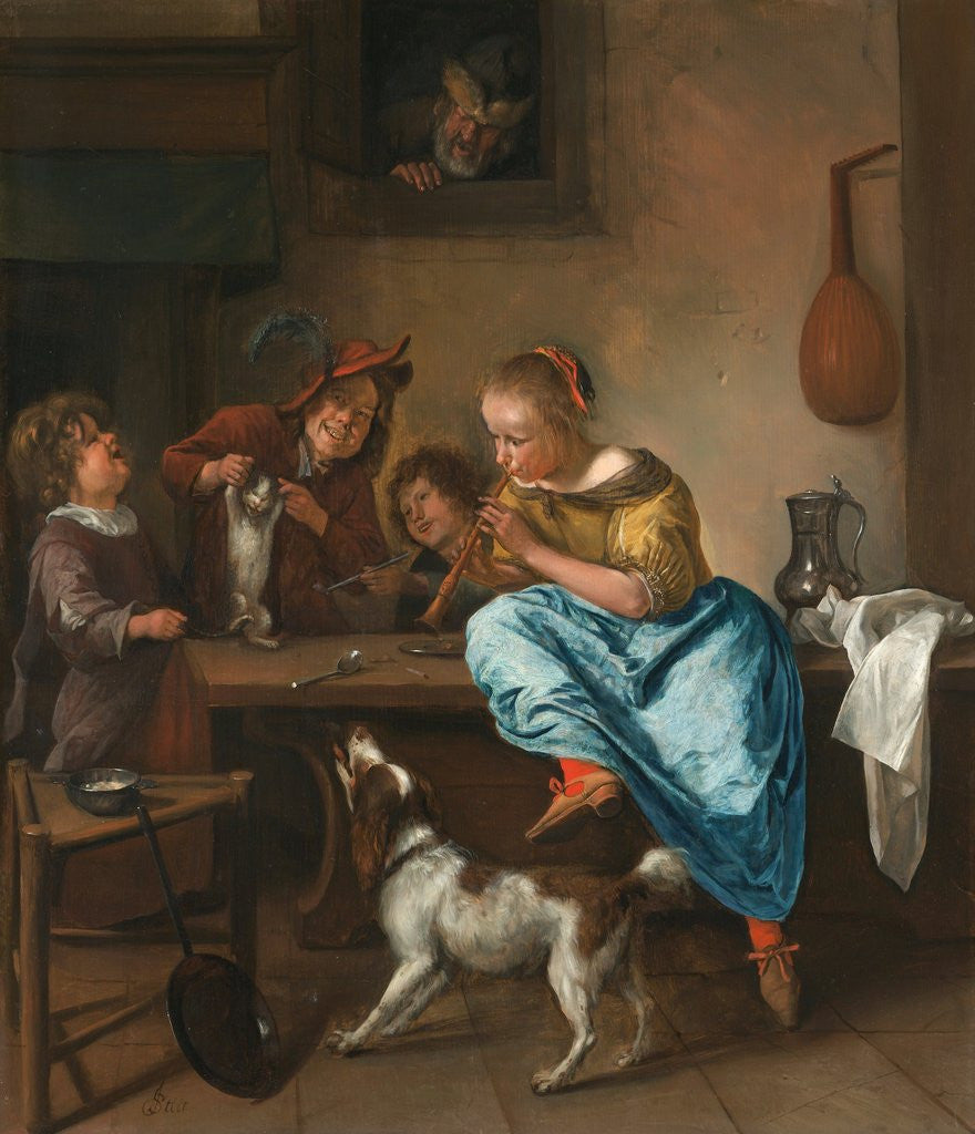 Detail of Children Teaching a Cat to Dance (The Dancing Lesson) by Jan Steen
