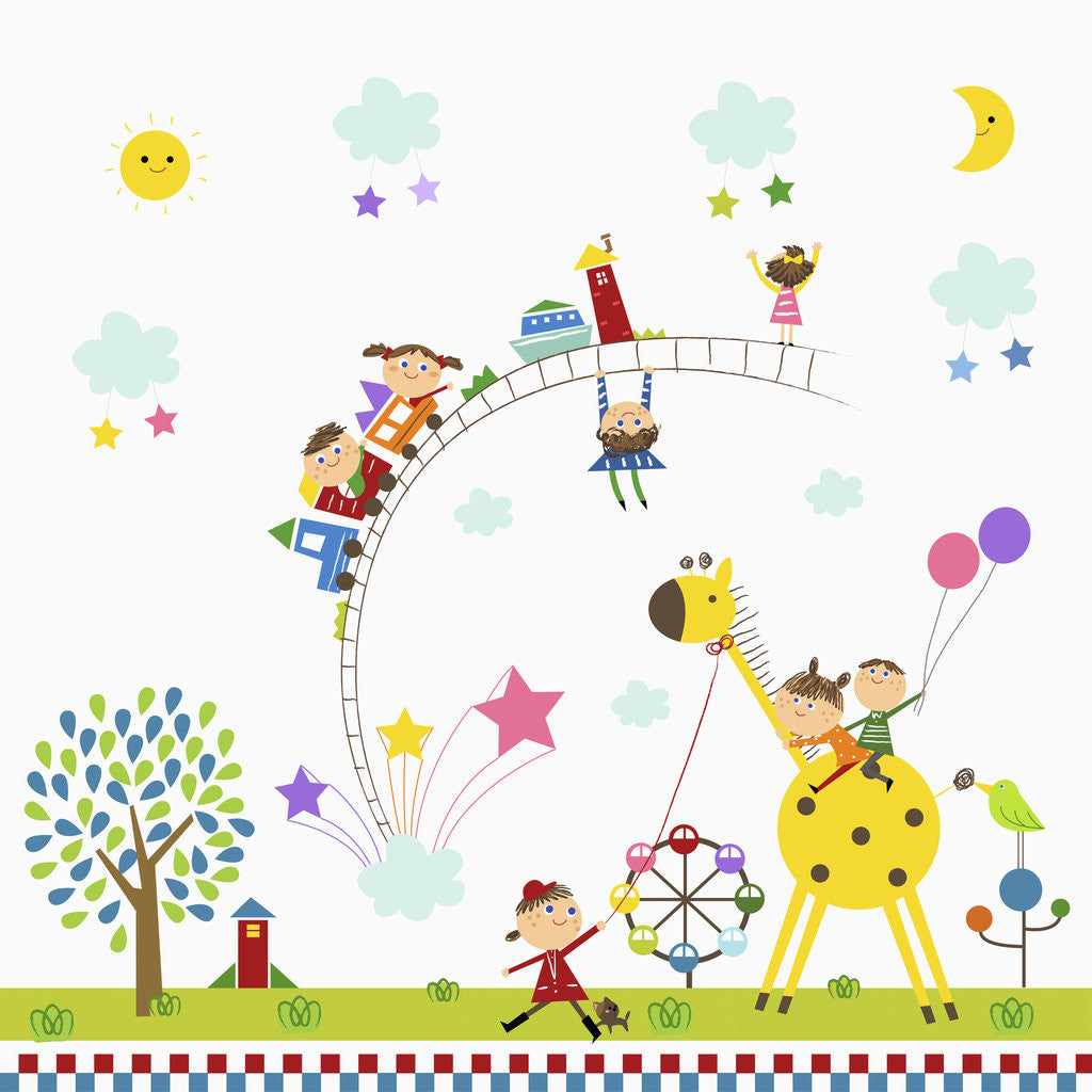 Detail of Happy children in amusement park by Corbis