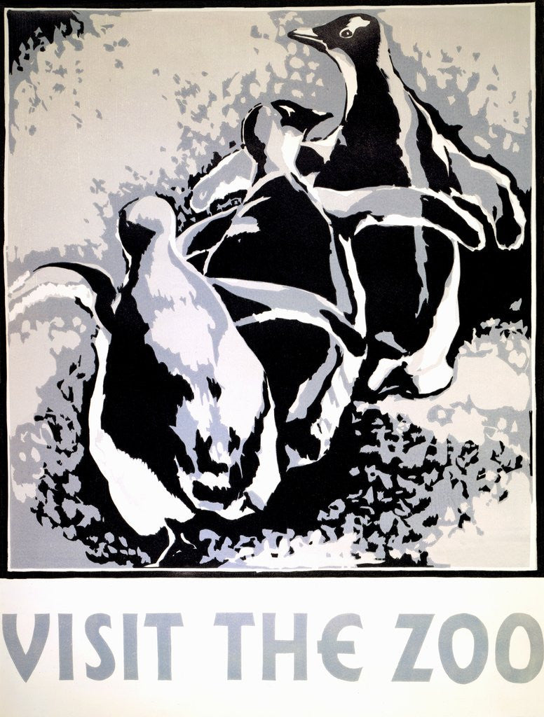 Detail of Visit the Zoo poster with three penguins by Anonymous