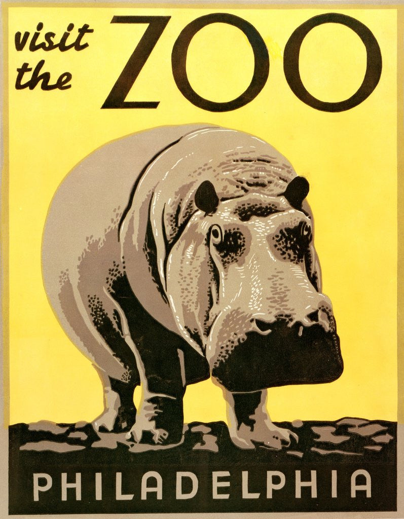 Detail of Visit the Zoo poster with hippopotamus by Anonymous