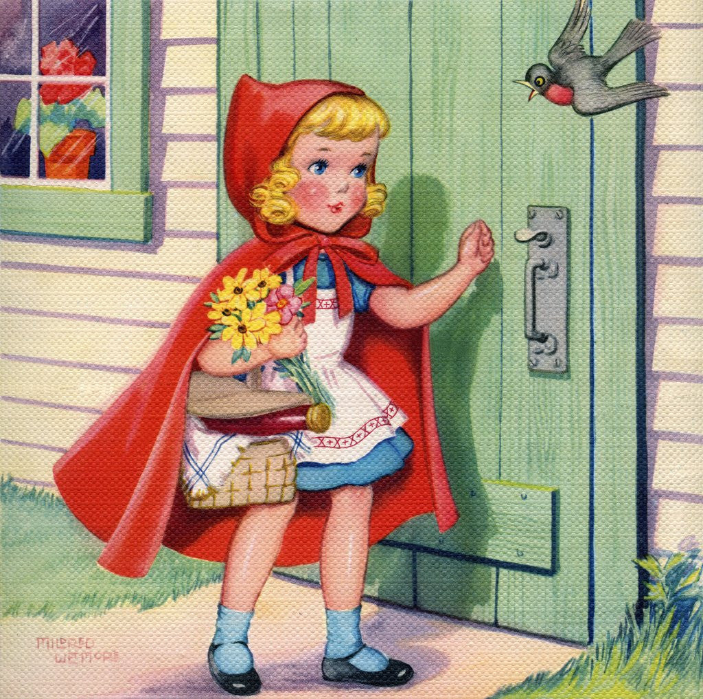 Detail of Little Red Riding Hood arriving at grandmother's house by Anonymous