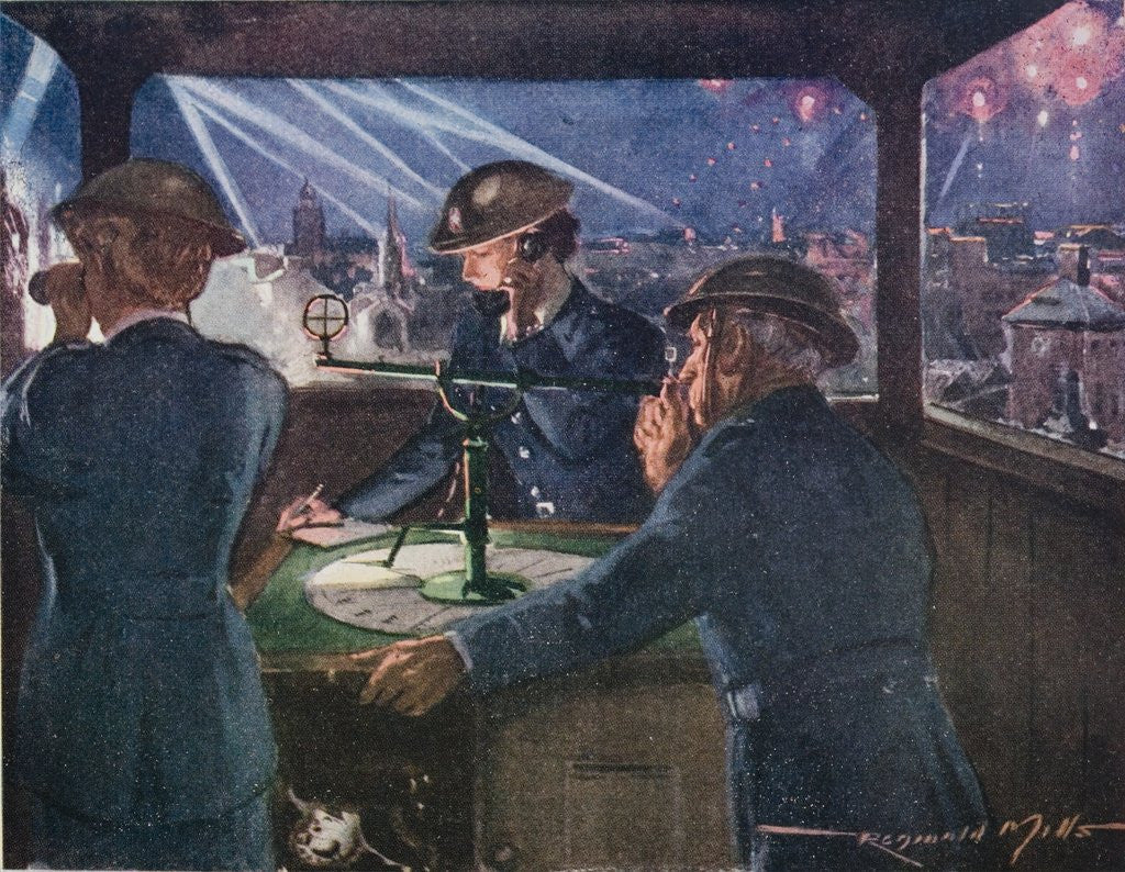 Detail of ARP officers in an observation post during the Blitz reporting on fires probably caused by incendiary bombs by Corbis