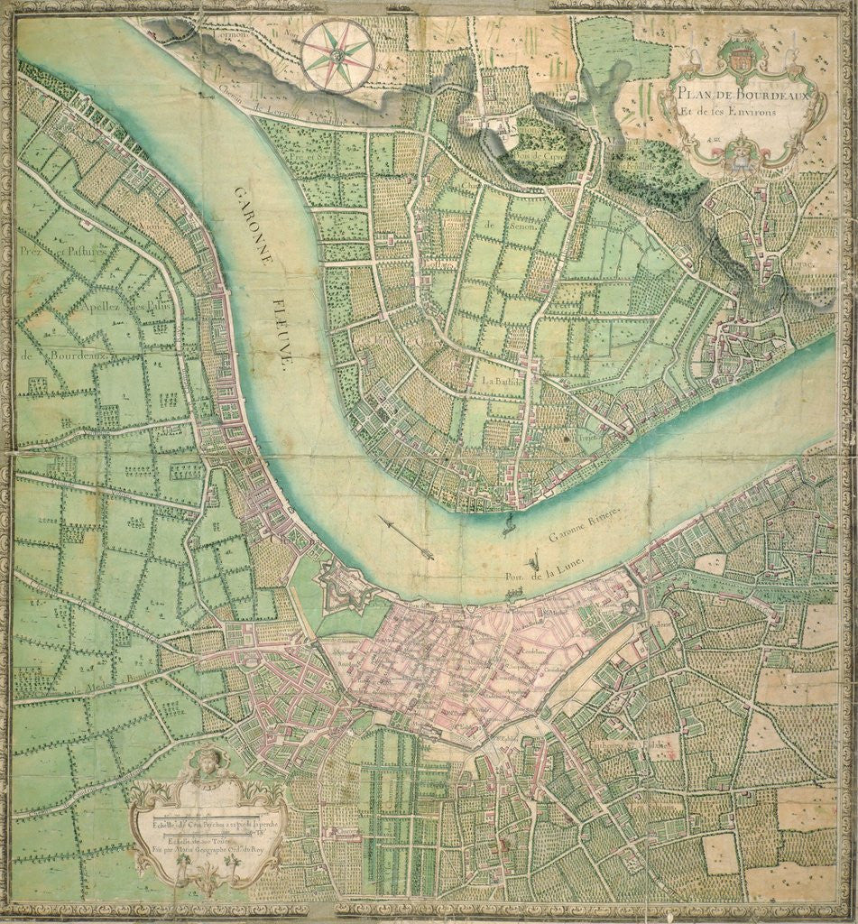 Detail of Vintage map of the Bordeaux region of France and its environs by Anonymous