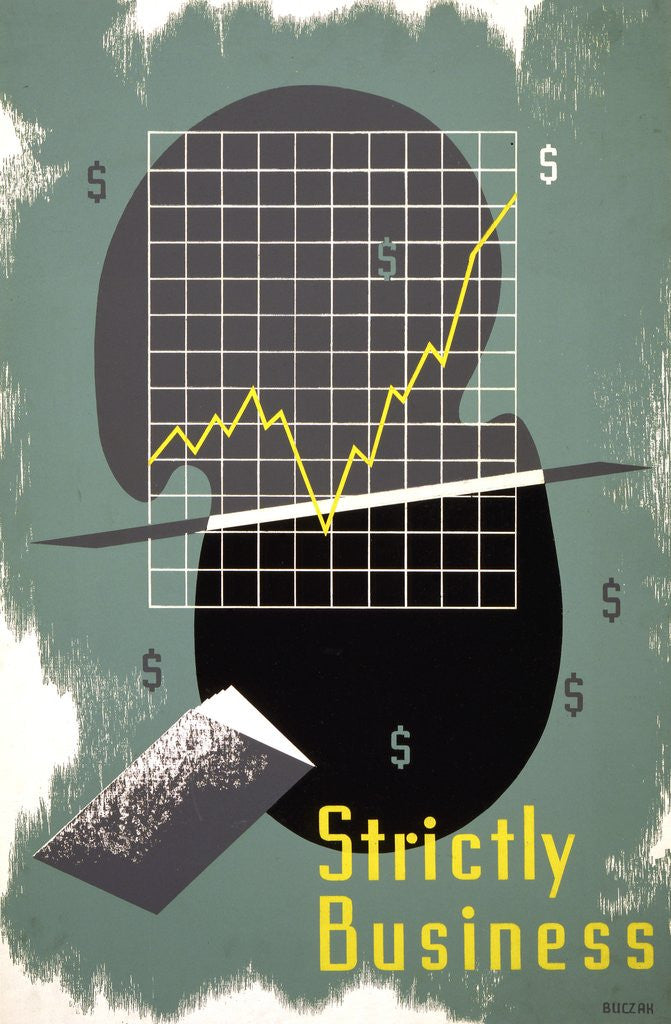 Detail of Poster with graph of rising profits and dollar signs by Anonymous