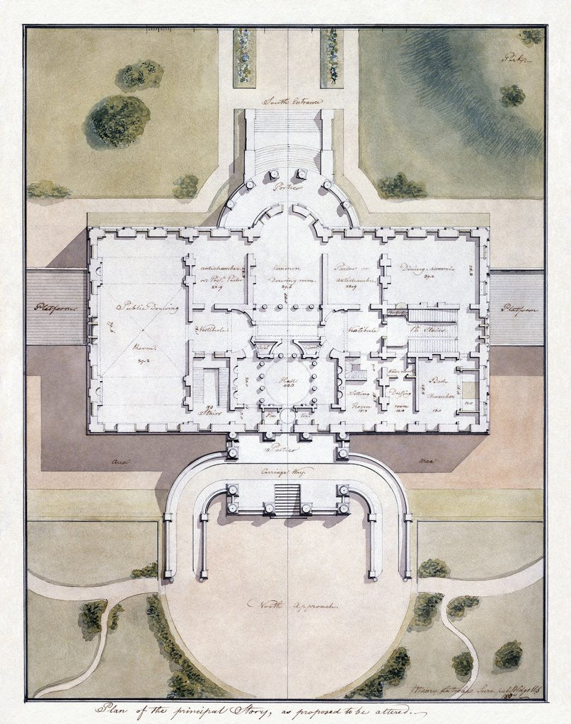 Detail of Benjamin Henry Latrobe's proposed plan for the renovation of the main level of the White House by Anonymous