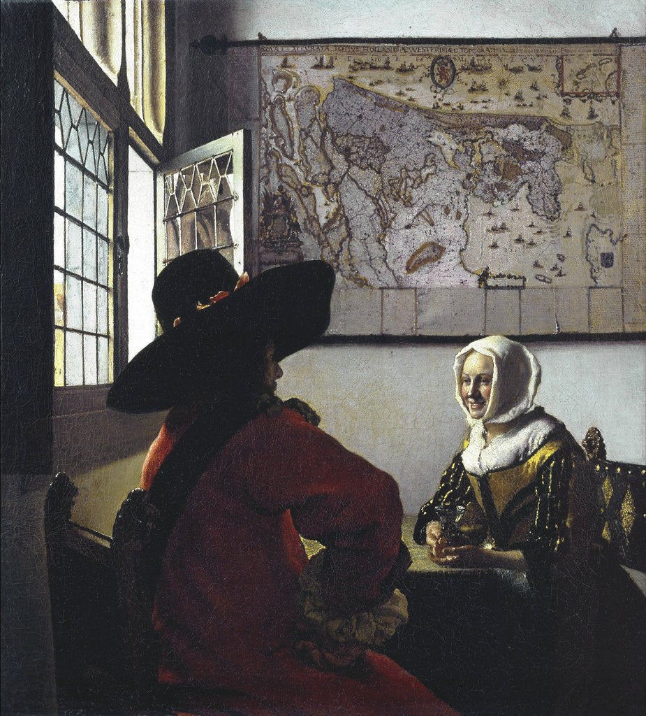 Detail of Officer and a Laughing Girl by Jan Vermeer